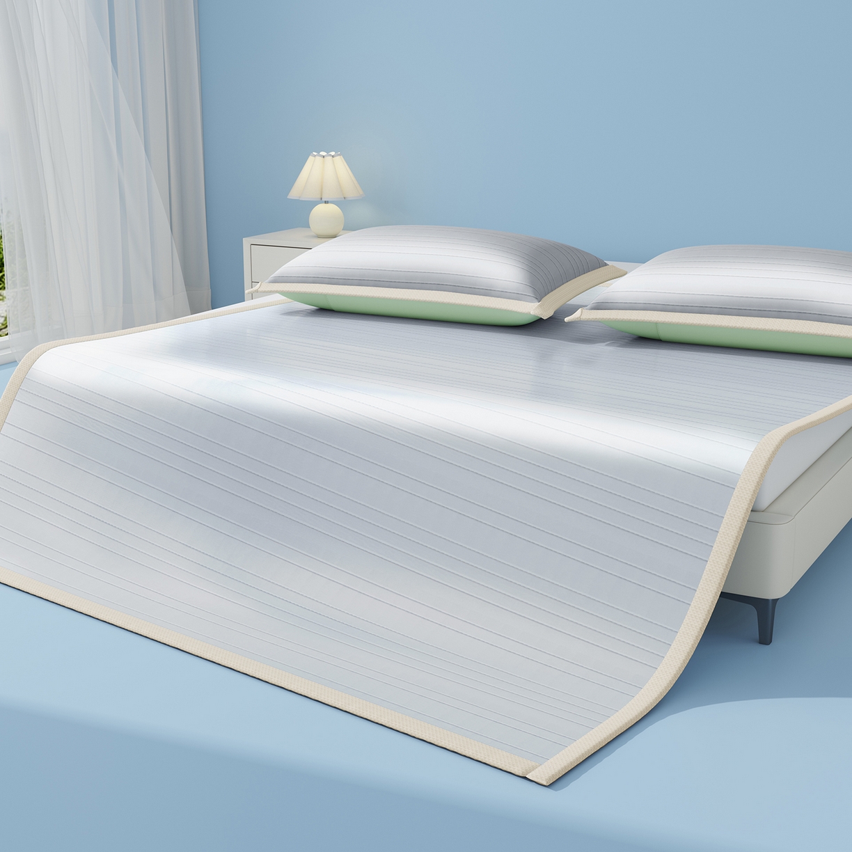 91家纺网 家纺一手货源 找家纺 （总）曼陀罗 2026新款凉感海洋丝冰咖条纹凉席-平铺款