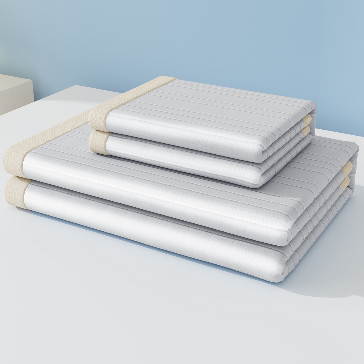 91家纺网 家纺一手货源 找家纺 （总）曼陀罗 2026新款凉感海洋丝冰咖条纹凉席-平铺款