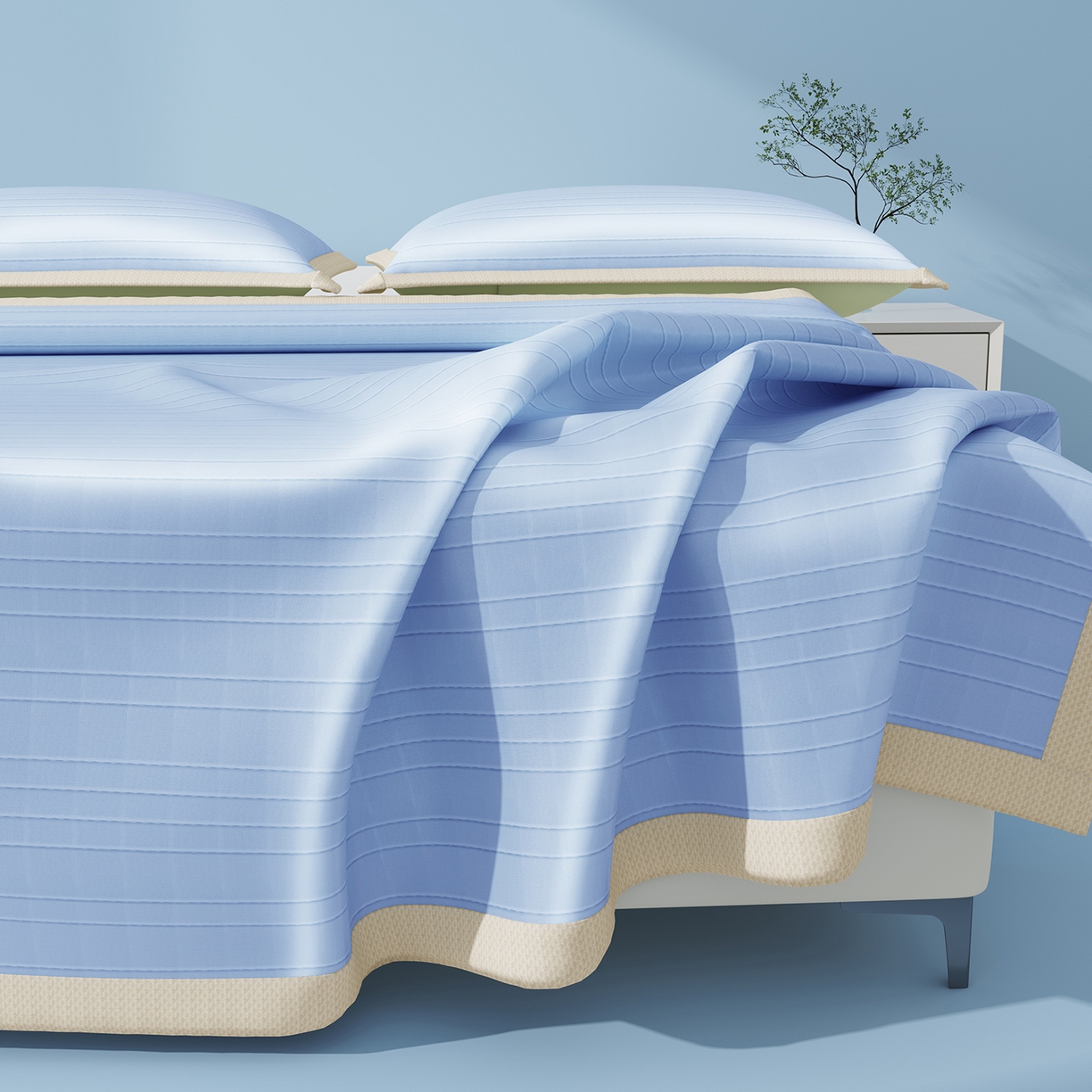 91家纺网 家纺一手货源 找家纺 曼陀罗 2026新款凉感海洋丝冰咖条纹凉席-平铺款 海之蓝