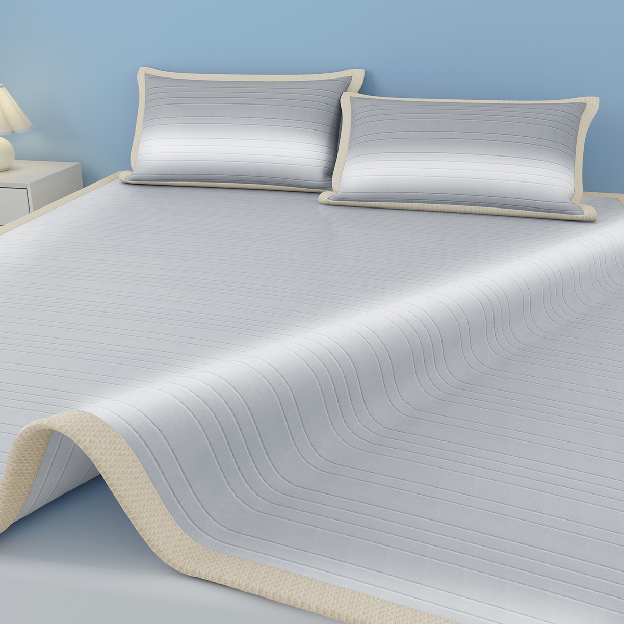 91家纺网 家纺一手货源 找家纺 （总）曼陀罗 2026新款凉感海洋丝冰咖条纹凉席-平铺款