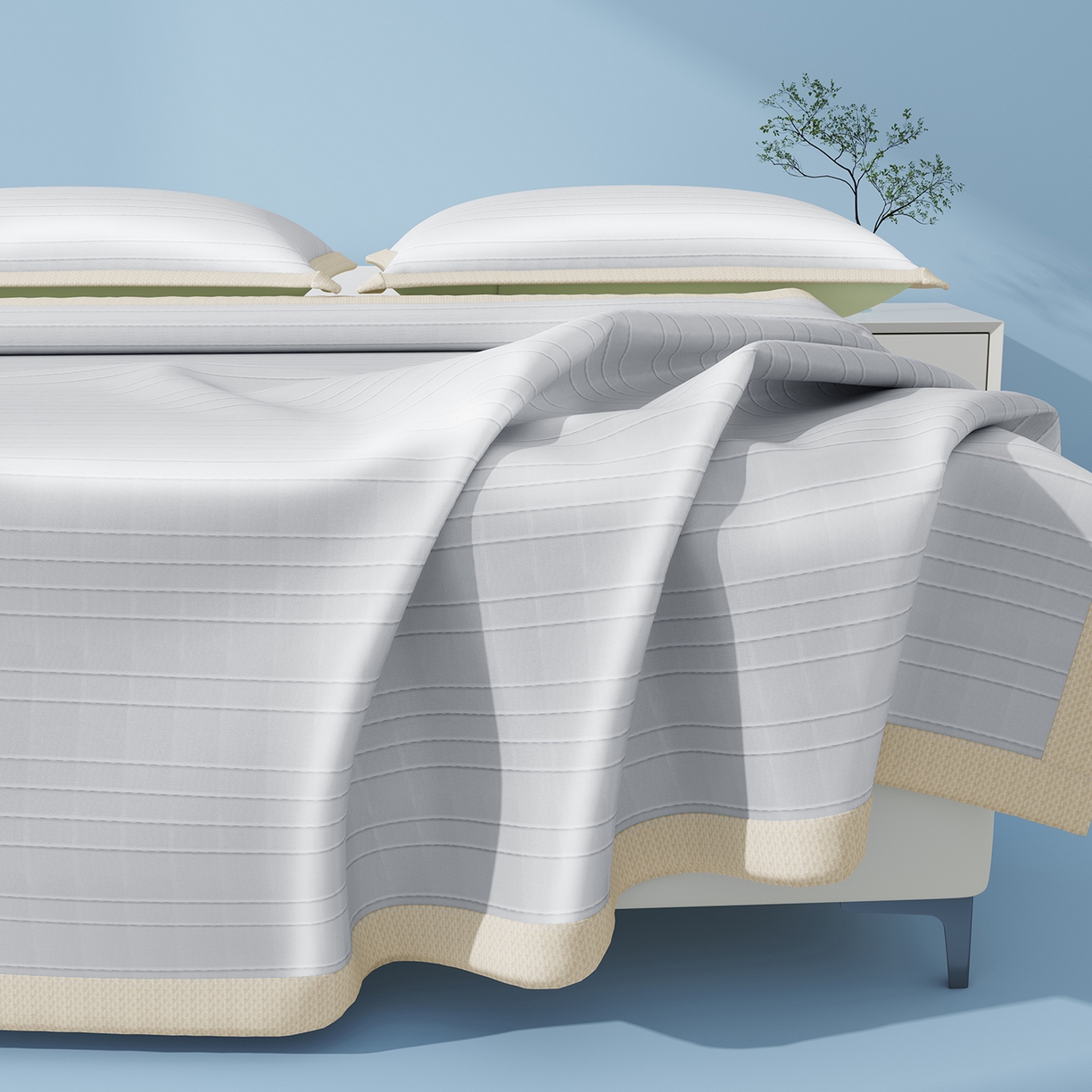 91家纺网 家纺一手货源 找家纺 曼陀罗 2026新款凉感海洋丝冰咖条纹凉席-平铺款 冰川灰