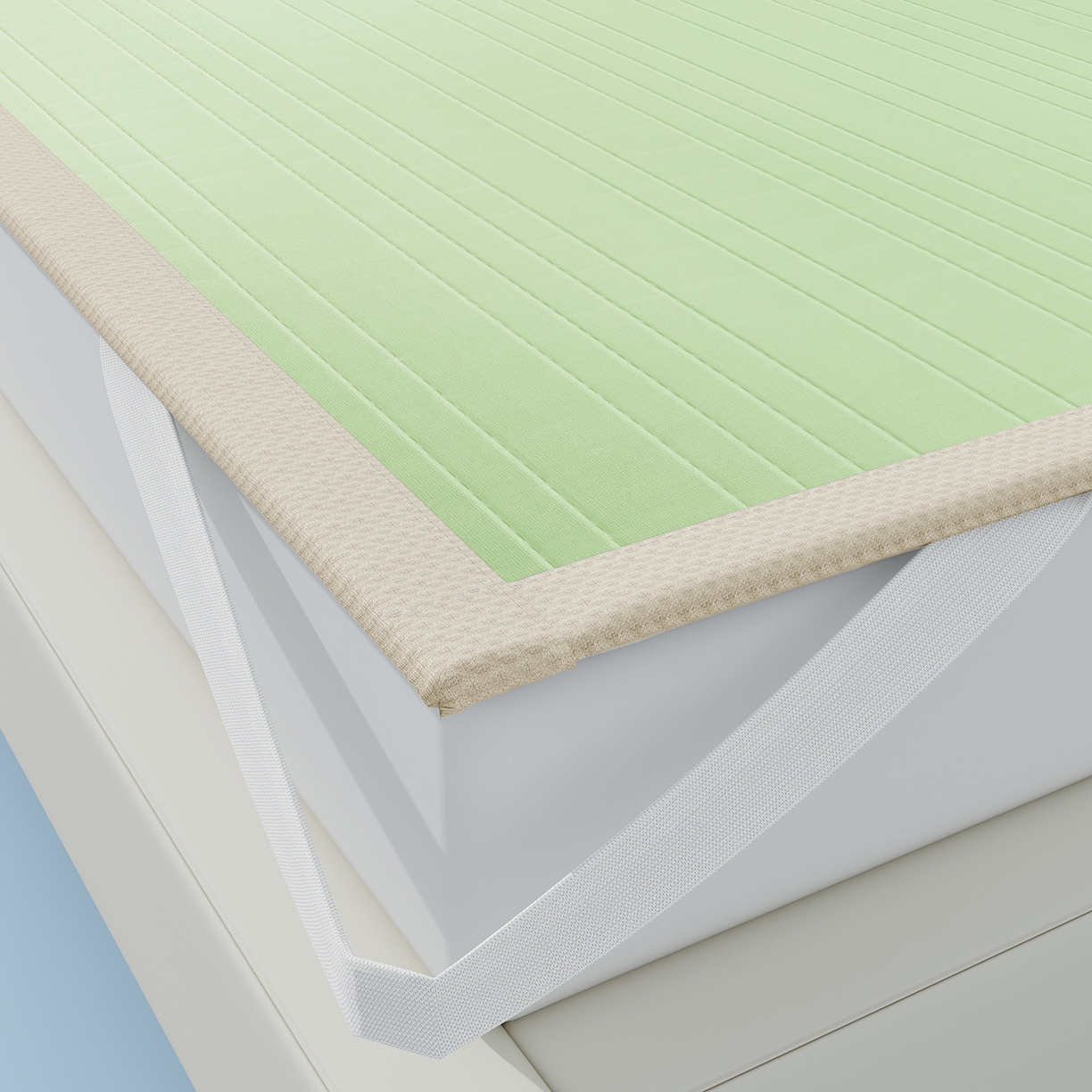 91家纺网 家纺一手货源 找家纺 曼陀罗 2026新款凉感海洋丝冰咖条纹凉席-平铺款 草原绿