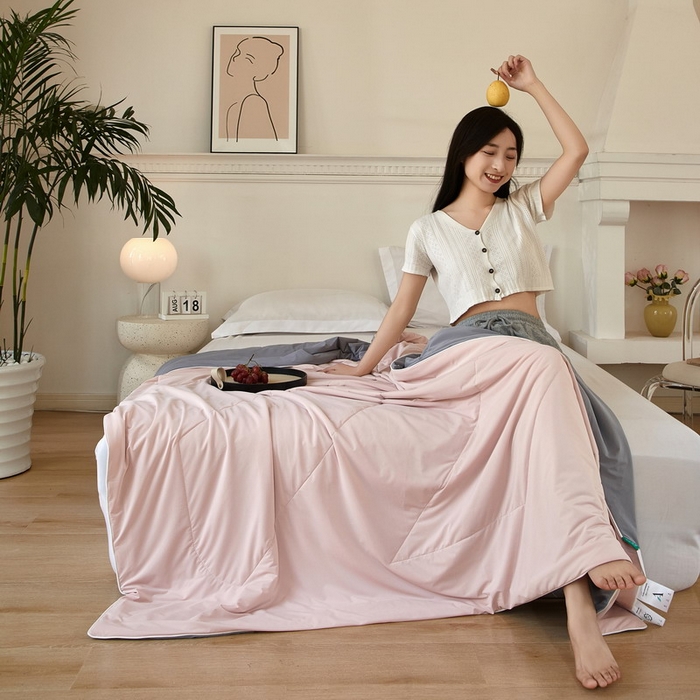 库里梦家纺 2026新款A类母婴级冰肤凉感夏被锦氨双面凉皮皮夏凉被 凉皮皮-粉灰