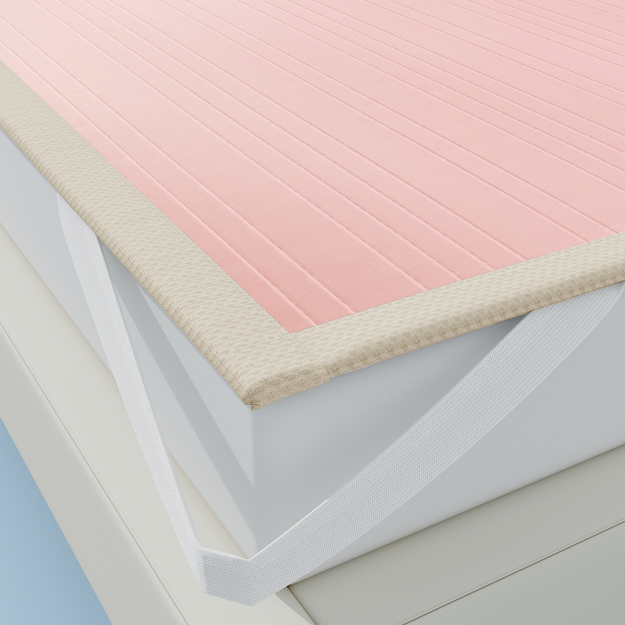 91家纺网 家纺一手货源 找家纺 曼陀罗 2026新款凉感海洋丝冰咖条纹凉席-平铺款 粉黛玉