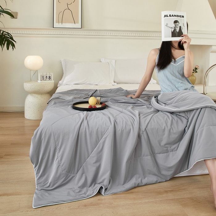 库里梦家纺 2026新款A类母婴级冰肤凉感夏被锦氨双面凉皮皮夏凉被 凉皮皮-灰