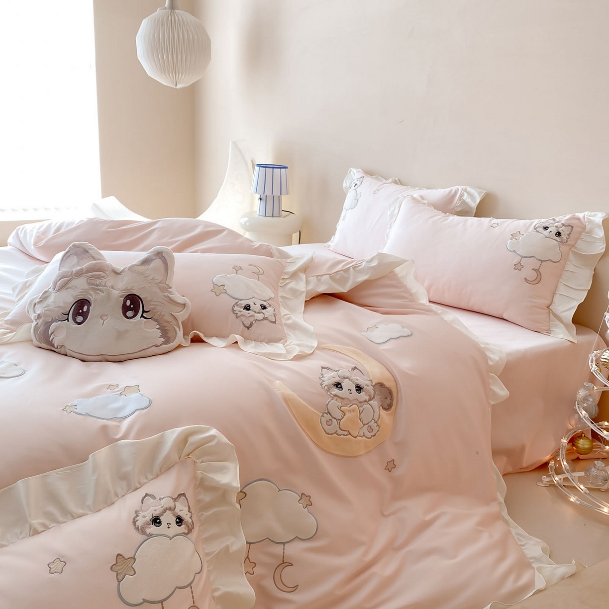 91家纺网 家纺一手货源 找家纺 （总）莎臣豹 2026新款100支新疆长绒棉四件套-甜梦小喵