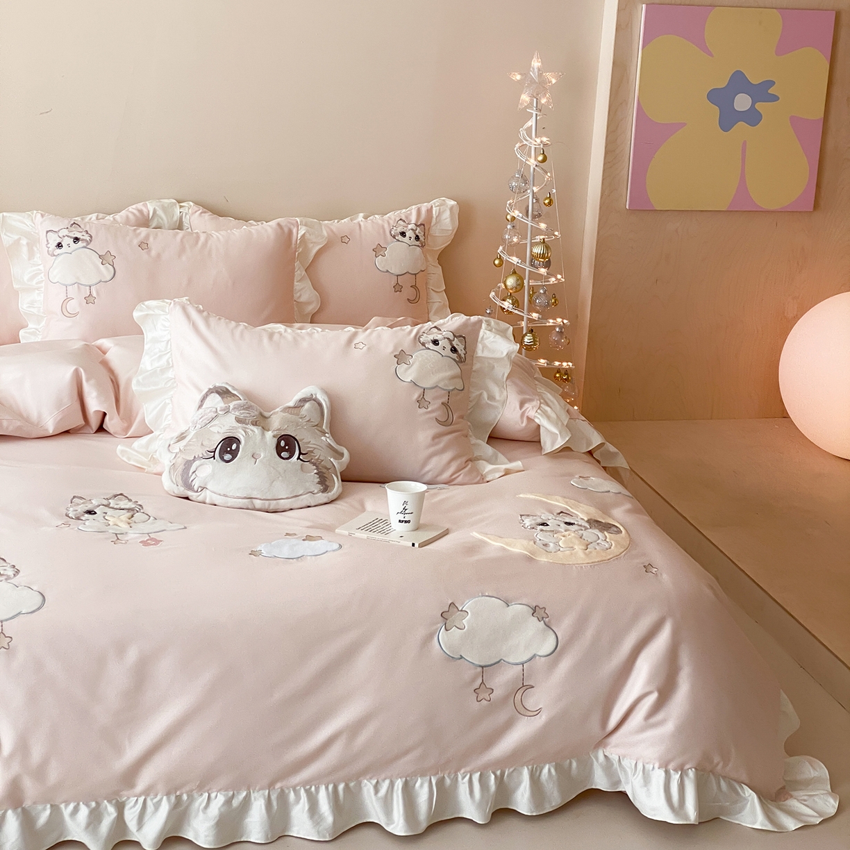 91家纺网 家纺一手货源 找家纺 （总）莎臣豹 2026新款100支新疆长绒棉四件套-甜梦小喵