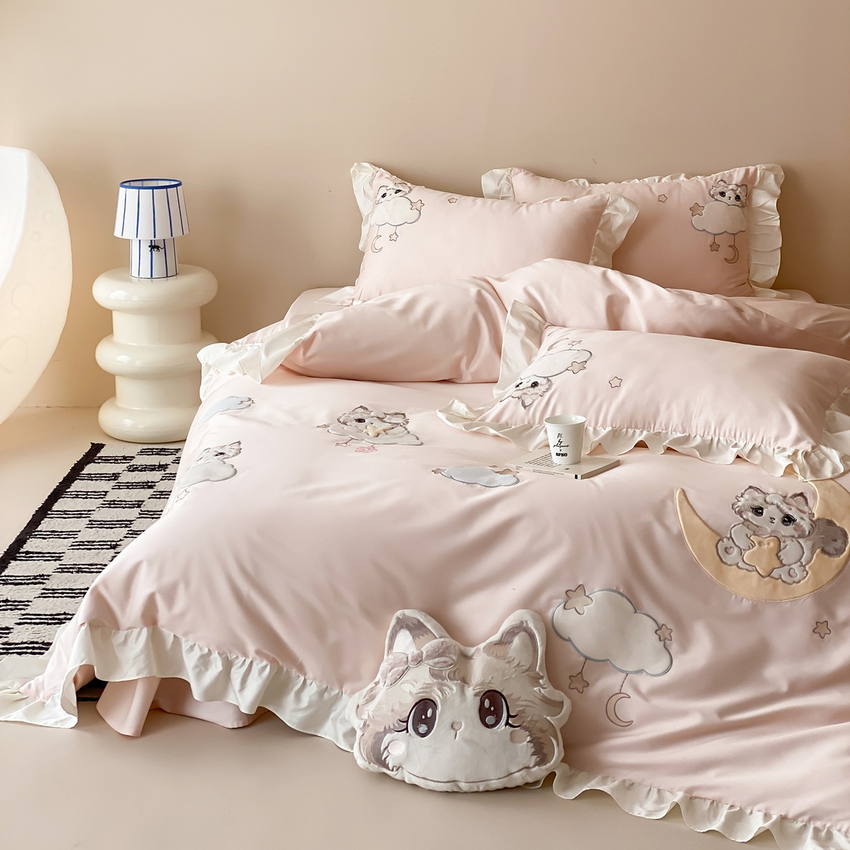 91家纺网 家纺一手货源 找家纺 （总）莎臣豹 2026新款100支新疆长绒棉四件套-甜梦小喵