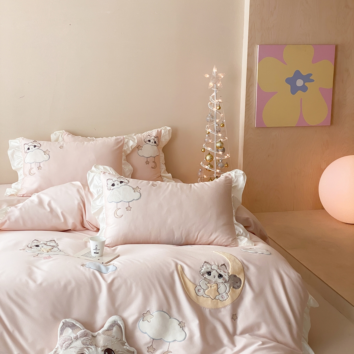 91家纺网 家纺一手货源 找家纺 （总）莎臣豹 2026新款100支新疆长绒棉四件套-甜梦小喵