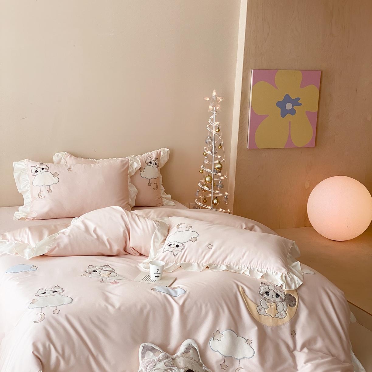 91家纺网 家纺一手货源 找家纺 （总）莎臣豹 2026新款100支新疆长绒棉四件套-甜梦小喵