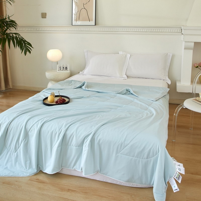 91家纺网 家纺一手货源 找家纺 库里梦家纺 2026新款A类母婴级冰肤凉感夏被锦氨双面凉皮皮夏凉被 凉皮皮-蓝