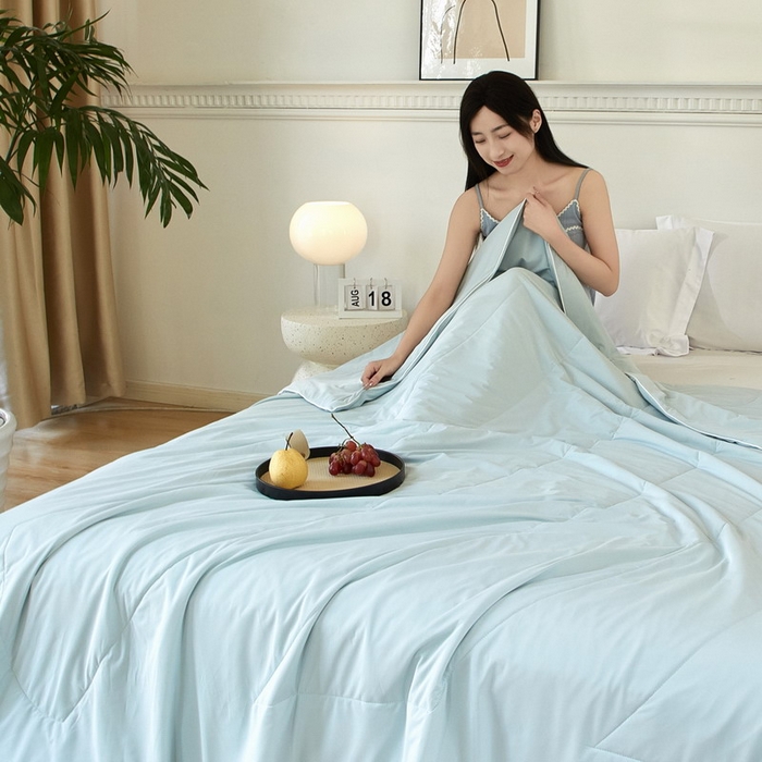 91家纺网 家纺一手货源 找家纺 库里梦家纺 2026新款A类母婴级冰肤凉感夏被锦氨双面凉皮皮夏凉被 凉皮皮-蓝