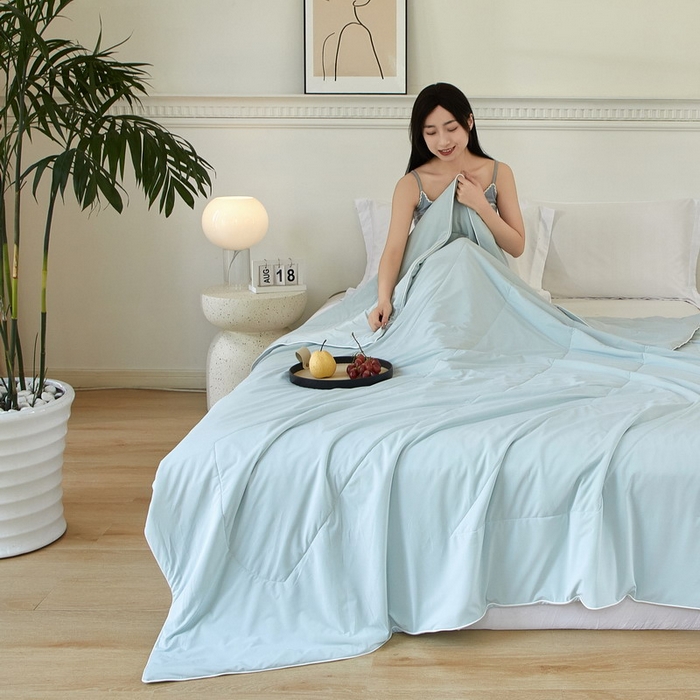 91家纺网 家纺一手货源 找家纺 库里梦家纺 2026新款A类母婴级冰肤凉感夏被锦氨双面凉皮皮夏凉被 凉皮皮-蓝