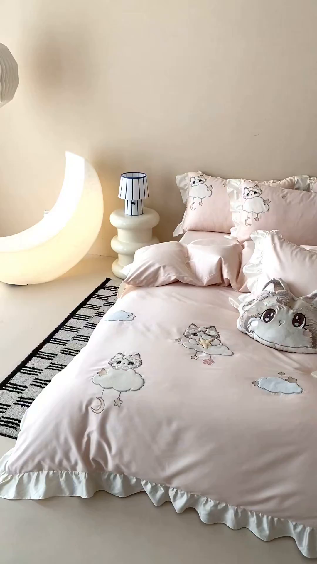 91家纺网 家纺一手货源 找家纺 （总）莎臣豹 2026新款100支新疆长绒棉四件套-甜梦小喵