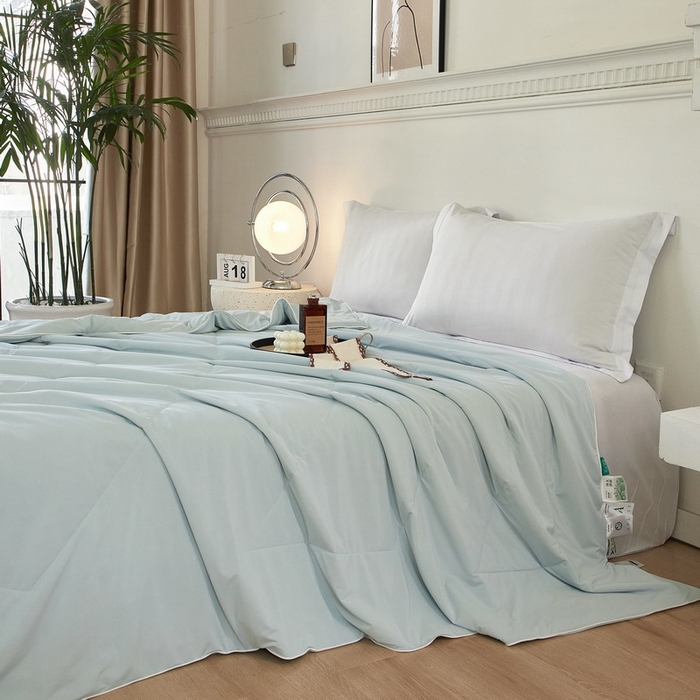 91家纺网 家纺一手货源 找家纺 库里梦家纺 2026新款A类母婴级冰肤凉感夏被锦氨双面凉皮皮夏凉被 凉皮皮-蓝