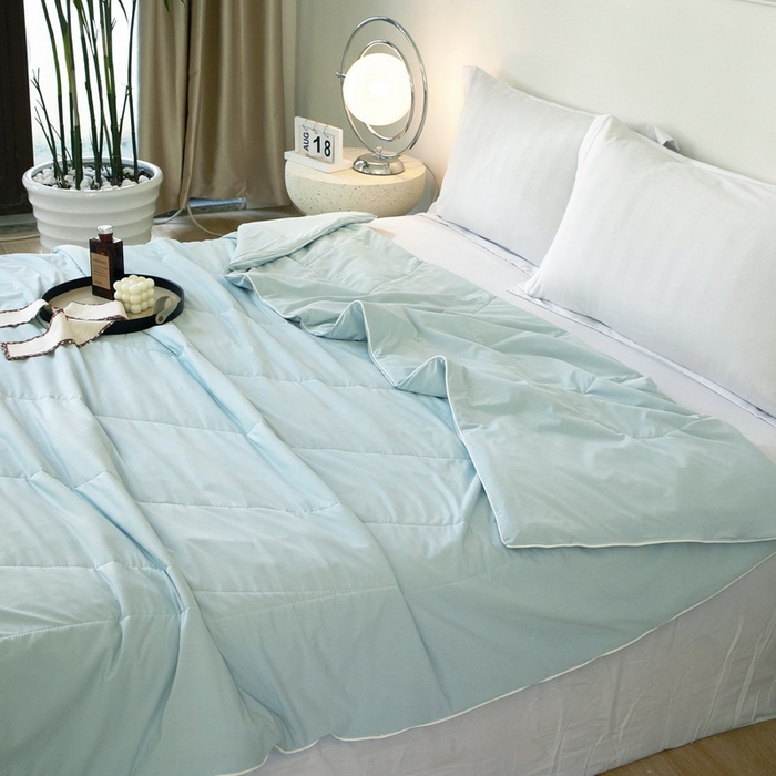 91家纺网 家纺一手货源 找家纺 库里梦家纺 2026新款A类母婴级冰肤凉感夏被锦氨双面凉皮皮夏凉被 凉皮皮-蓝