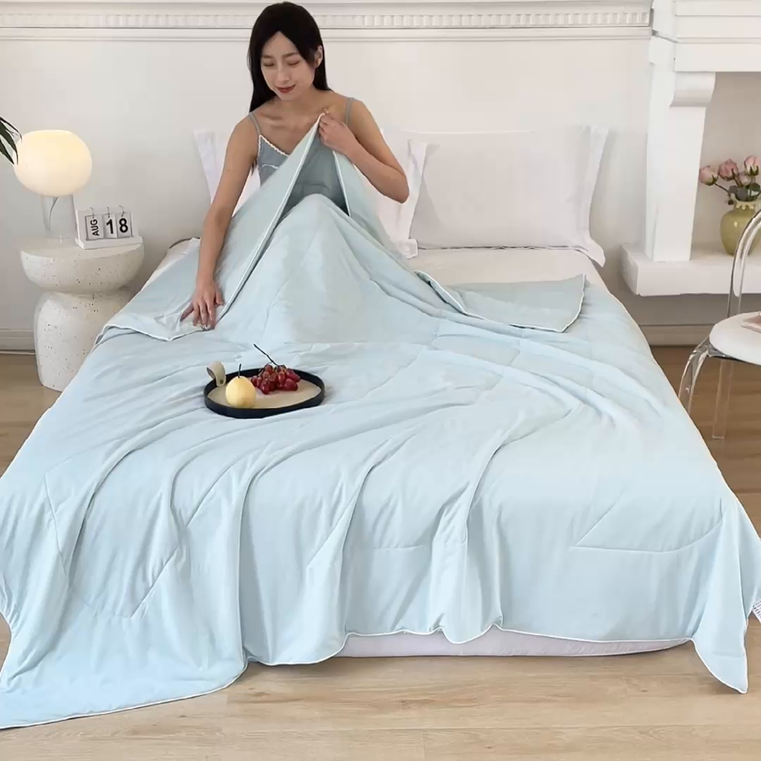 91家纺网 家纺一手货源 找家纺 库里梦家纺 2026新款A类母婴级冰肤凉感夏被锦氨双面凉皮皮夏凉被 凉皮皮-蓝