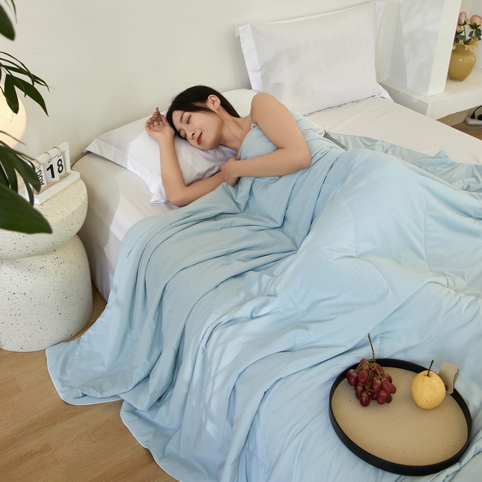 91家纺网 家纺一手货源 找家纺 库里梦家纺 2026新款A类母婴级冰肤凉感夏被锦氨双面凉皮皮夏凉被 凉皮皮-蓝灰