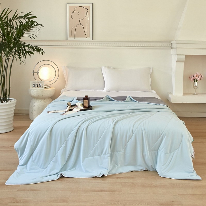 91家纺网 家纺一手货源 找家纺 库里梦家纺 2026新款A类母婴级冰肤凉感夏被锦氨双面凉皮皮夏凉被 凉皮皮-蓝灰