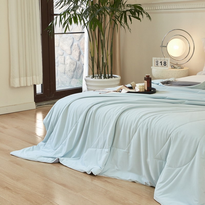 91家纺网 家纺一手货源 找家纺 库里梦家纺 2026新款A类母婴级冰肤凉感夏被锦氨双面凉皮皮夏凉被 凉皮皮-蓝灰