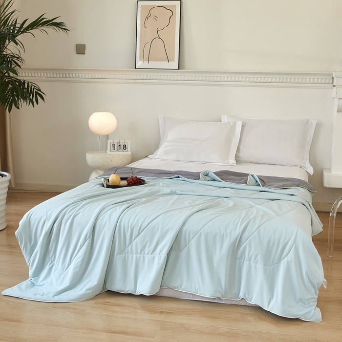 91家纺网 家纺一手货源 找家纺 库里梦家纺 2026新款A类母婴级冰肤凉感夏被锦氨双面凉皮皮夏凉被 凉皮皮-蓝灰