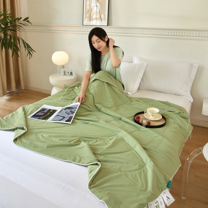 91家纺网 家纺一手货源 找家纺 库里梦家纺 2026新款A类母婴级冰肤凉感夏被锦氨双面凉皮皮夏凉被 凉皮皮-绿