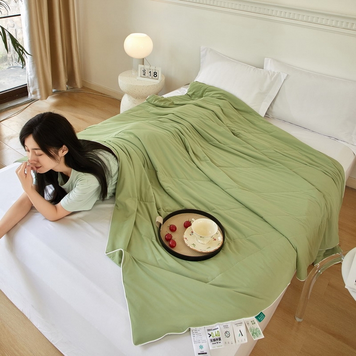 91家纺网 家纺一手货源 找家纺 库里梦家纺 2026新款A类母婴级冰肤凉感夏被锦氨双面凉皮皮夏凉被 凉皮皮-绿