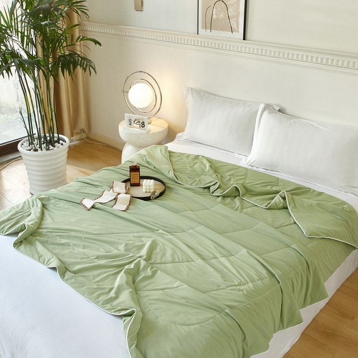 91家纺网 家纺一手货源 找家纺 库里梦家纺 2026新款A类母婴级冰肤凉感夏被锦氨双面凉皮皮夏凉被 凉皮皮-绿