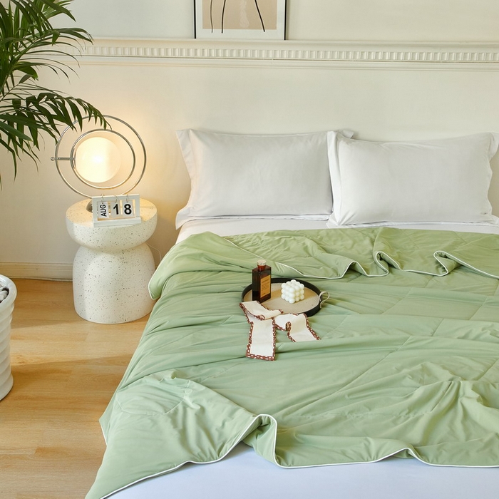 91家纺网 家纺一手货源 找家纺 库里梦家纺 2026新款A类母婴级冰肤凉感夏被锦氨双面凉皮皮夏凉被 凉皮皮-绿