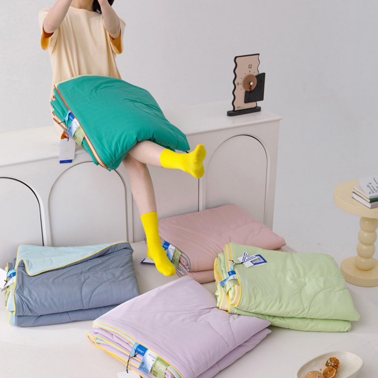 91家纺网 家纺一手货源 找家纺 CINNY馨宜 2026新款A类180g高克重锦氨凉感 冷布丁凉感防蚊即刻凉感夏被 组合图