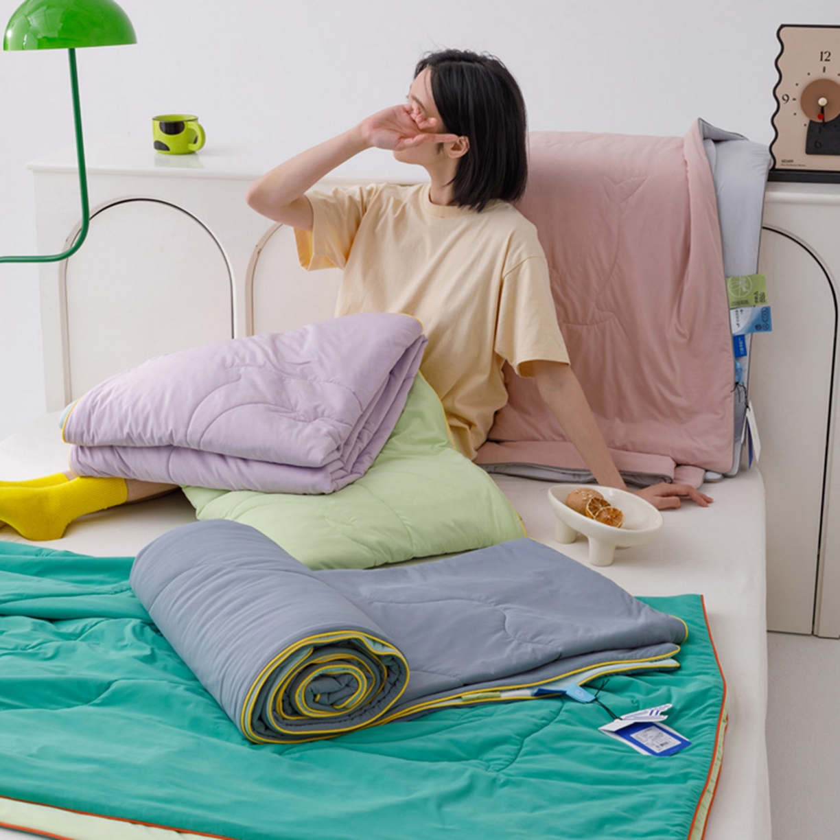 91家纺网 家纺一手货源 找家纺 CINNY馨宜 2026新款A类180g高克重锦氨凉感 冷布丁凉感防蚊即刻凉感夏被 组合图