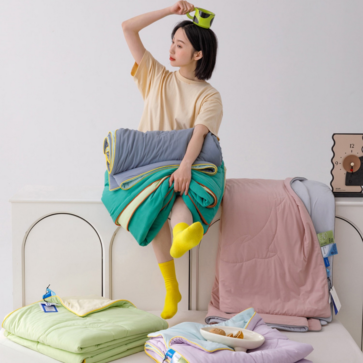 91家纺网 家纺一手货源 找家纺 CINNY馨宜 2026新款A类180g高克重锦氨凉感 冷布丁凉感防蚊即刻凉感夏被 组合图