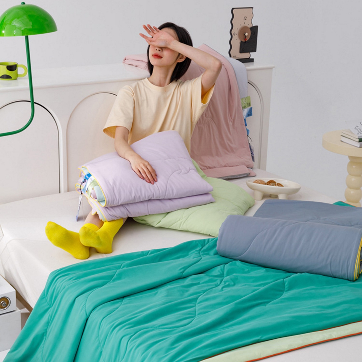 91家纺网 家纺一手货源 找家纺 CINNY馨宜 2026新款A类180g高克重锦氨凉感 冷布丁凉感防蚊即刻凉感夏被 组合图