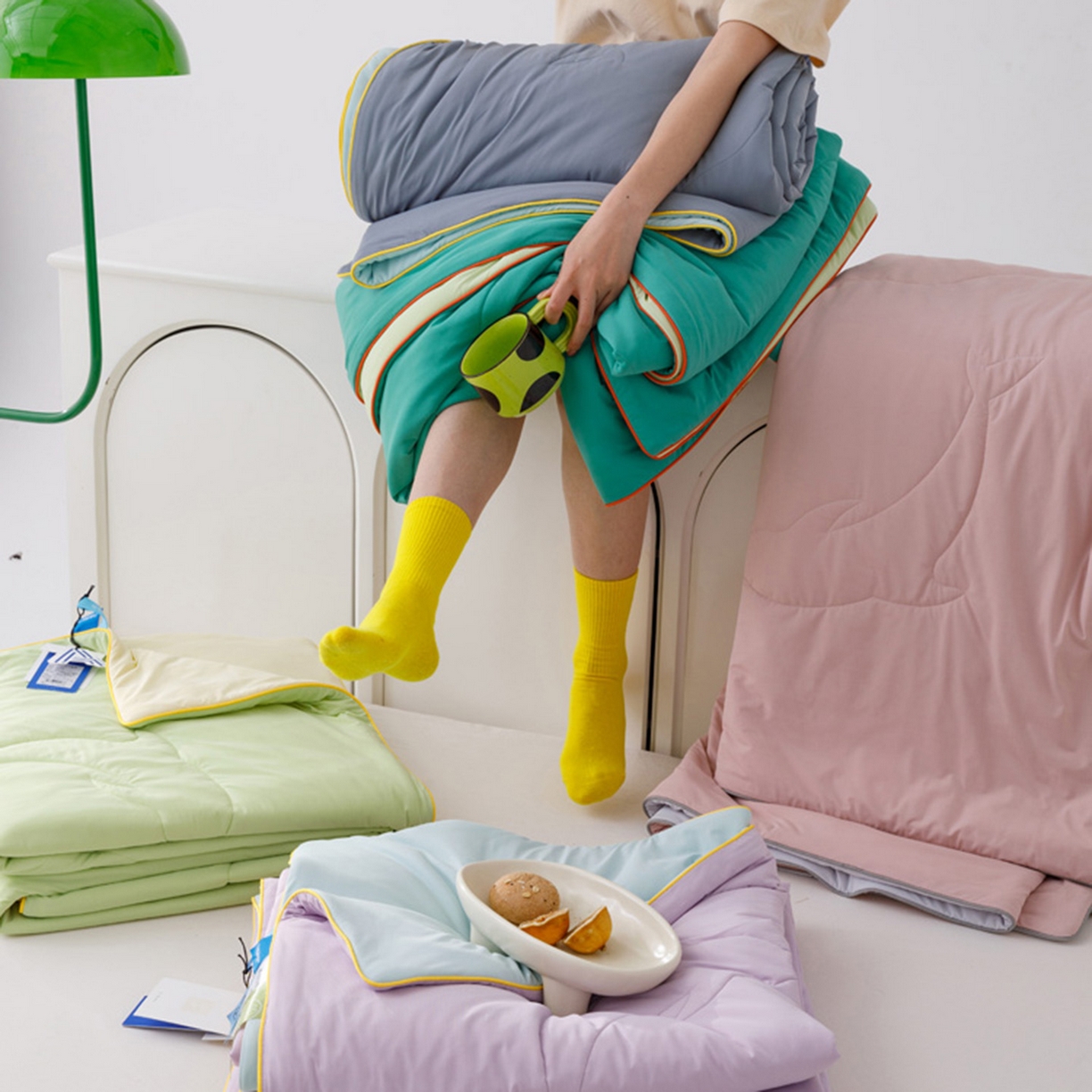 91家纺网 家纺一手货源 找家纺 CINNY馨宜 2026新款A类180g高克重锦氨凉感 冷布丁凉感防蚊即刻凉感夏被 组合图