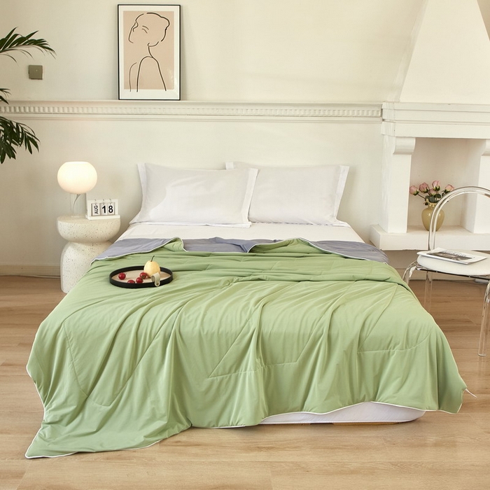 91家纺网 家纺一手货源 找家纺 库里梦家纺 2026新款A类母婴级冰肤凉感夏被锦氨双面凉皮皮夏凉被 凉皮皮-绿灰