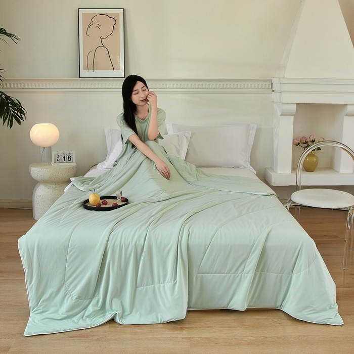 91家纺网 家纺一手货源 找家纺 库里梦家纺 2026新款A类母婴级冰肤凉感夏被锦氨双面凉皮皮夏凉被 凉皮皮-青