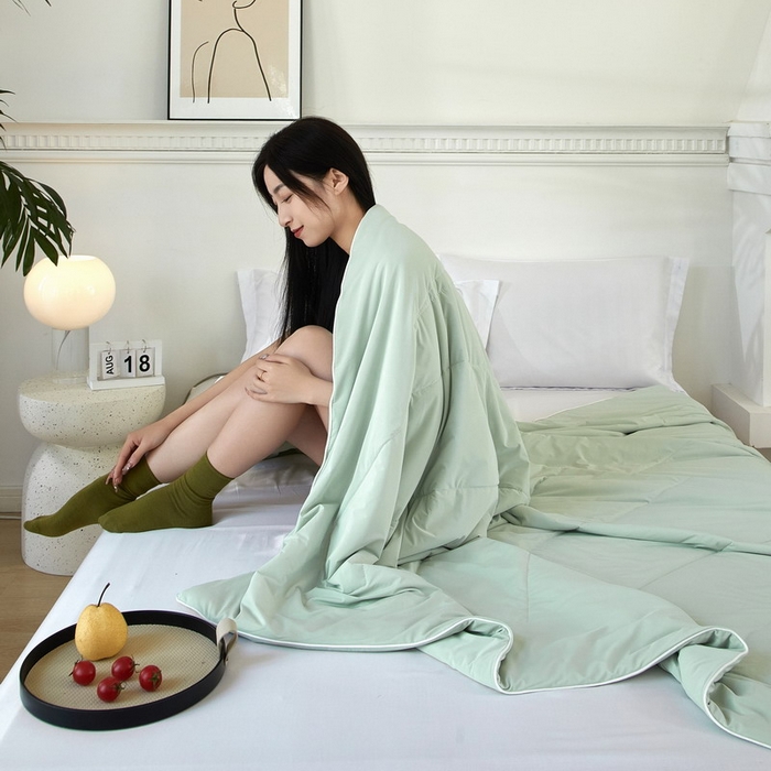 91家纺网 家纺一手货源 找家纺 库里梦家纺 2026新款A类母婴级冰肤凉感夏被锦氨双面凉皮皮夏凉被 凉皮皮-青