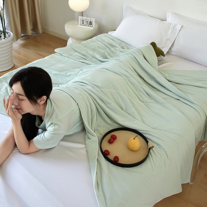 91家纺网 家纺一手货源 找家纺 库里梦家纺 2026新款A类母婴级冰肤凉感夏被锦氨双面凉皮皮夏凉被 凉皮皮-青