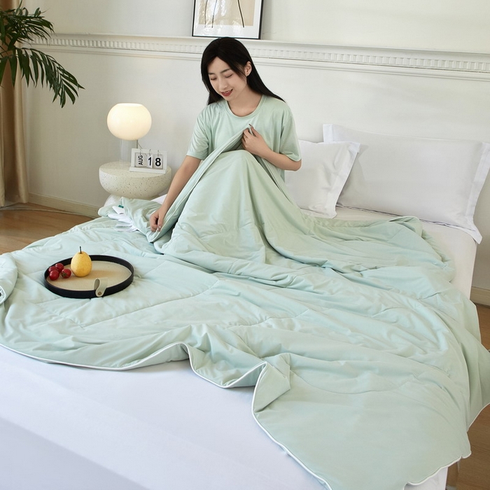 91家纺网 家纺一手货源 找家纺 库里梦家纺 2026新款A类母婴级冰肤凉感夏被锦氨双面凉皮皮夏凉被 凉皮皮-青