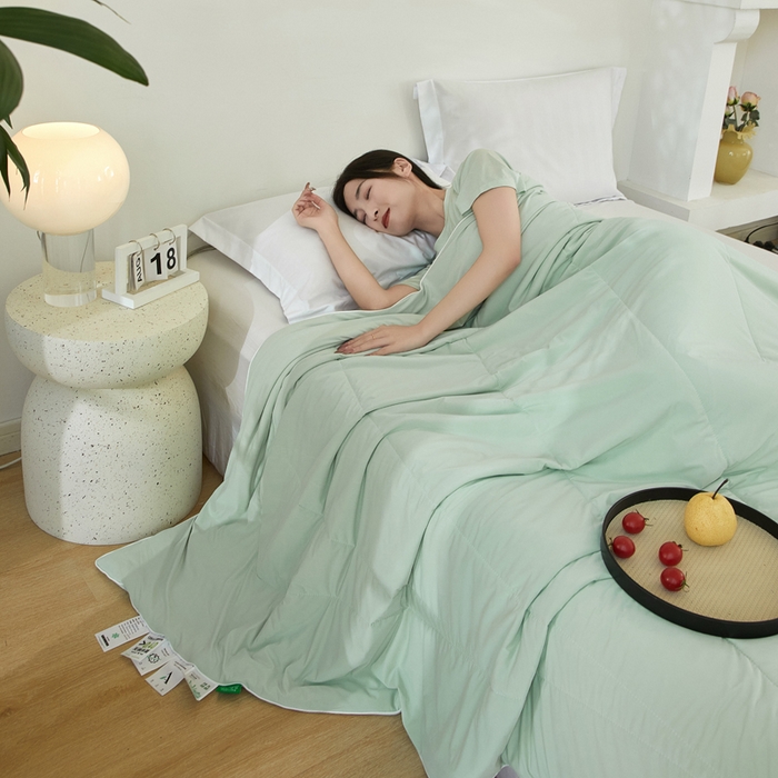 91家纺网 家纺一手货源 找家纺 库里梦家纺 2026新款A类母婴级冰肤凉感夏被锦氨双面凉皮皮夏凉被 凉皮皮-青