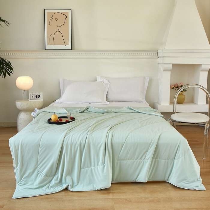 91家纺网 家纺一手货源 找家纺 库里梦家纺 2026新款A类母婴级冰肤凉感夏被锦氨双面凉皮皮夏凉被 凉皮皮-青