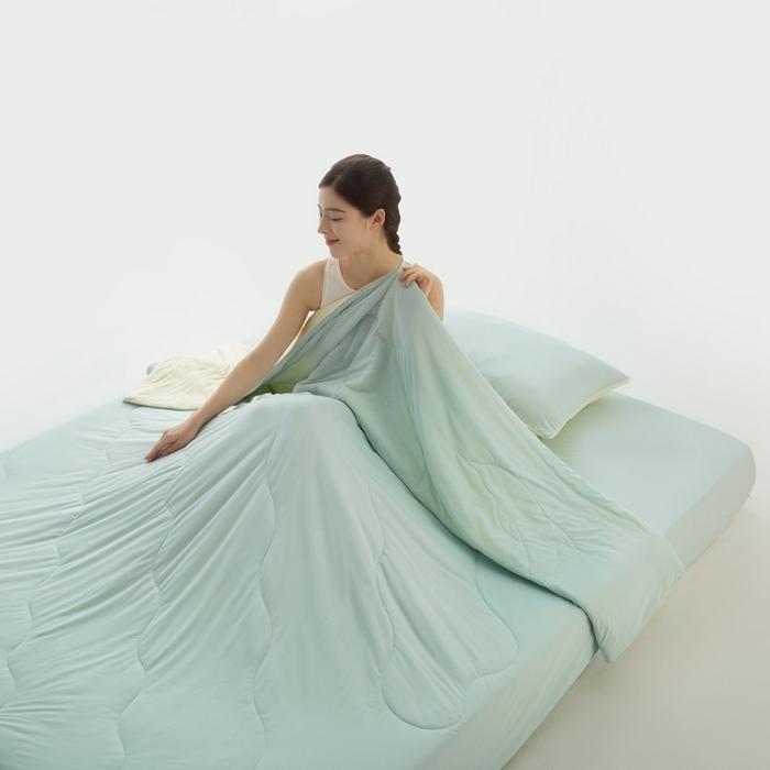 91家纺网 家纺一手货源 找家纺 CINNY馨宜 2026新款A类锦氨凉感冷布丁防蚊双面睡感夏被 凉感蓝