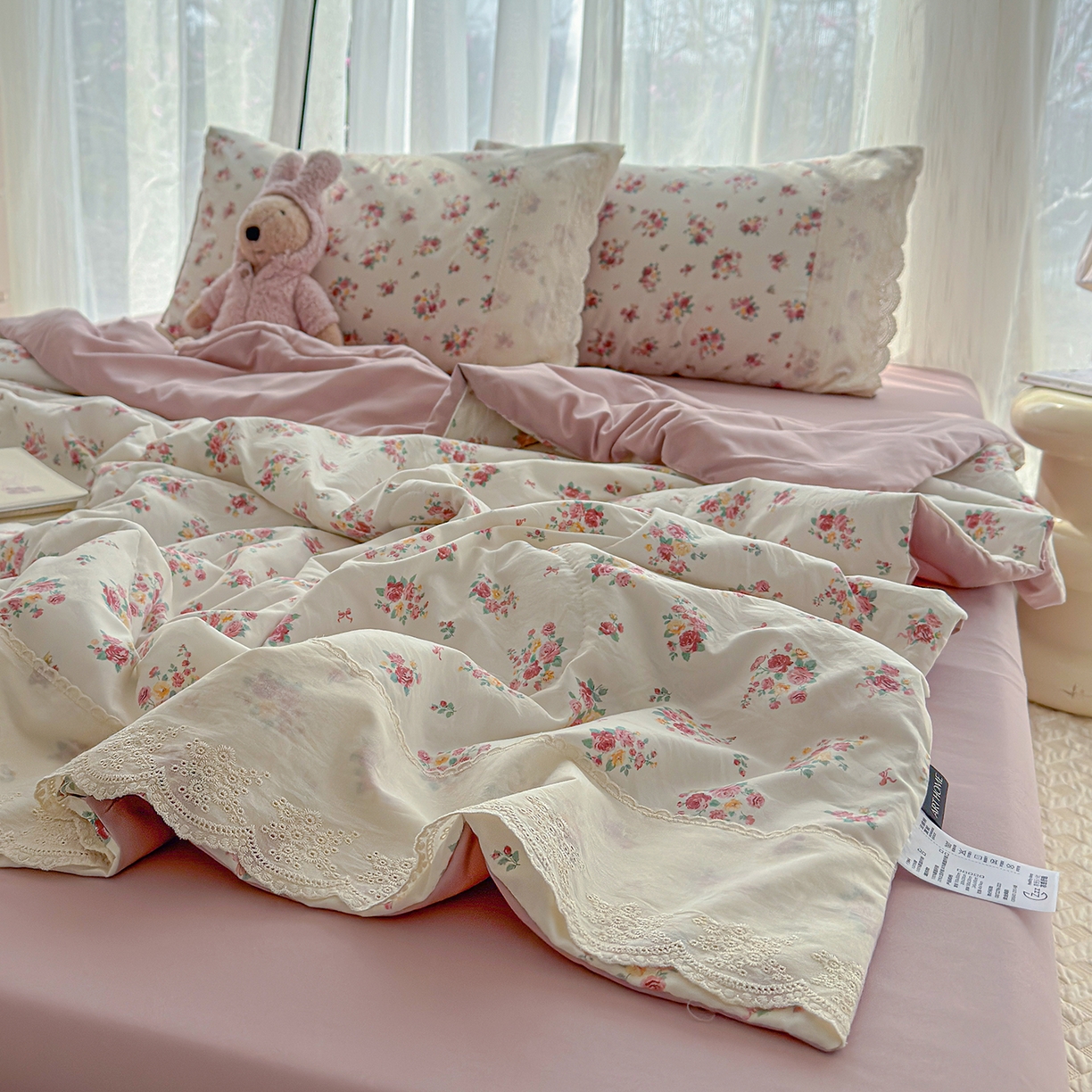 91家纺网 家纺一手货源 找家纺 （总）竹合家纺 2026春夏新款古法水洗仿棉云感棉夏被四件套全棉花边印花夏凉被空调被