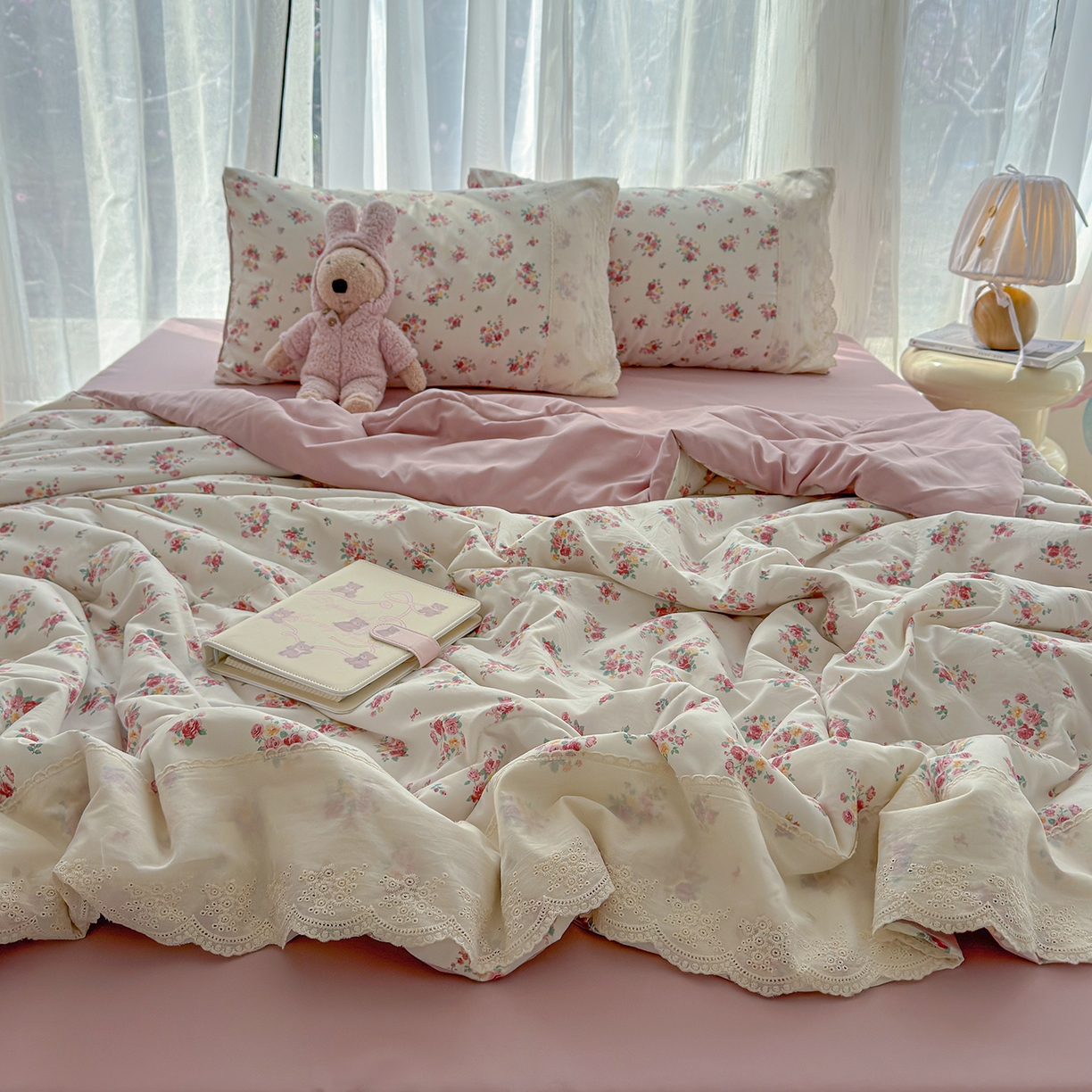 91家纺网 家纺一手货源 找家纺 （总）竹合家纺 2026春夏新款古法水洗仿棉云感棉夏被四件套全棉花边印花夏凉被空调被