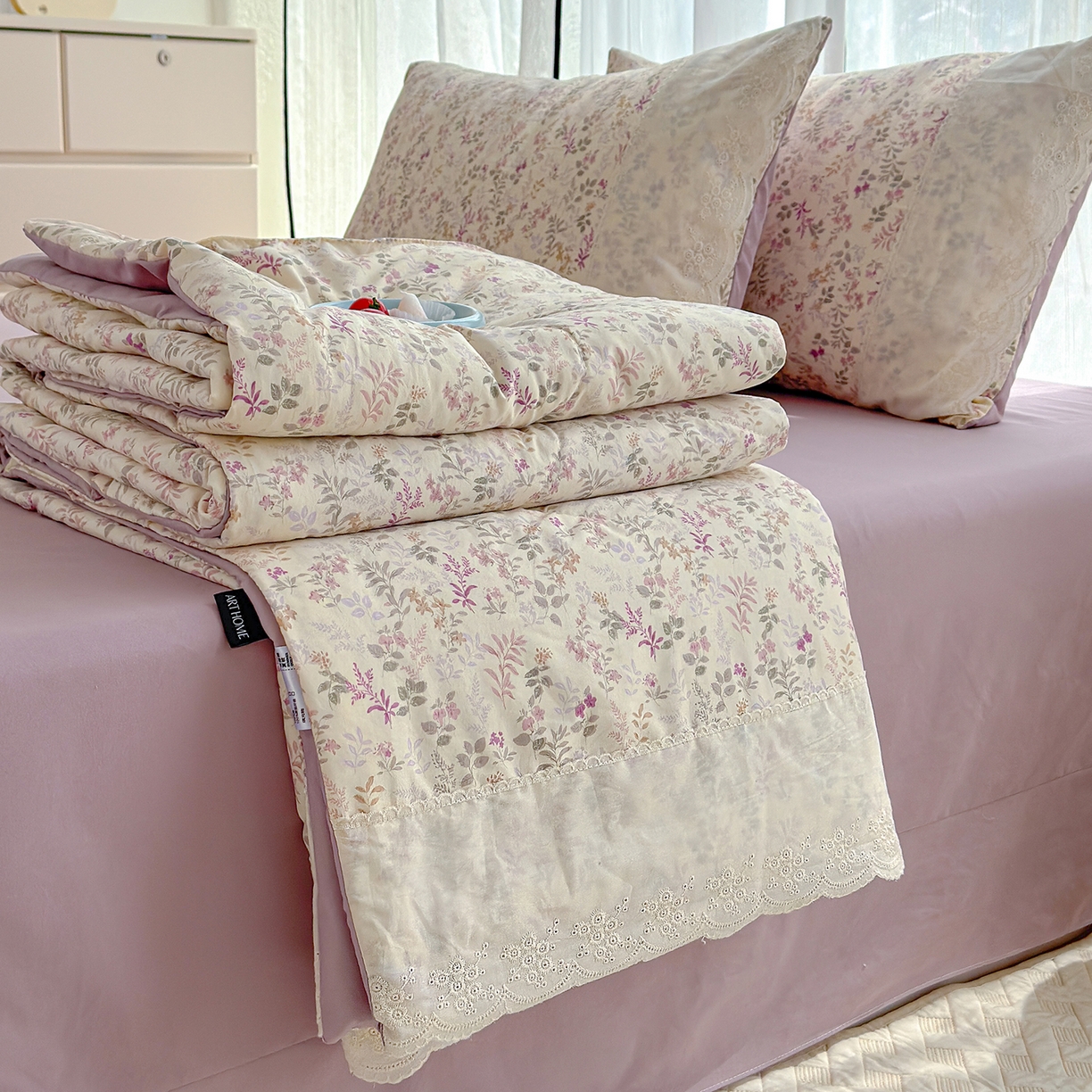 91家纺网 家纺一手货源 找家纺 （总）竹合家纺 2026春夏新款古法水洗仿棉云感棉夏被四件套全棉花边印花夏凉被空调被