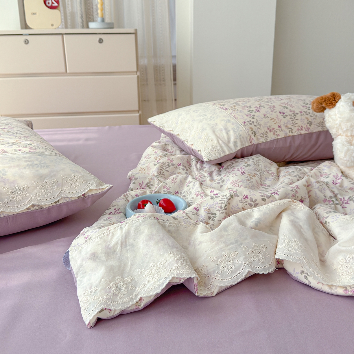 91家纺网 家纺一手货源 找家纺 竹合家纺 2026春夏新款古法水洗仿棉云感棉夏被四件套全棉花边印花夏凉被空调被 花酿