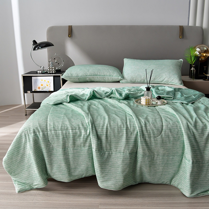 91家纺网 家纺一手货源 找家纺 库里梦家纺 2026新款凉感条纹针织冰淇淋空调被夏被夏凉被 水绿