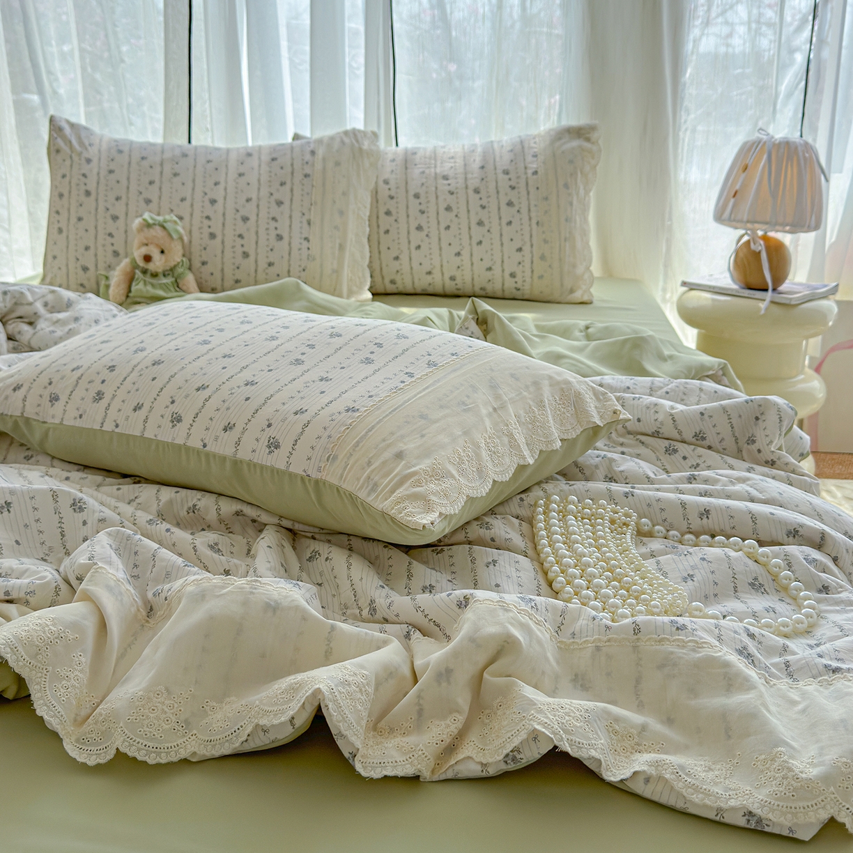 91家纺网 家纺一手货源 找家纺 竹合家纺 2026春夏新款古法水洗仿棉云感棉夏被四件套全棉花边印花夏凉被空调被 蓝花楹