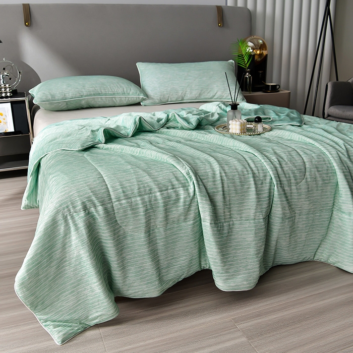 91家纺网 家纺一手货源 找家纺 库里梦家纺 2026新款凉感条纹针织冰淇淋空调被夏被夏凉被 水绿