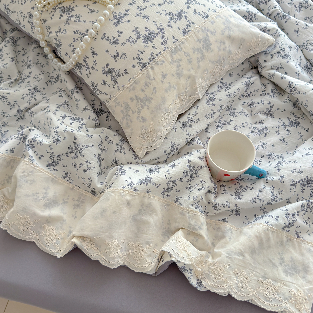 91家纺网 家纺一手货源 找家纺 竹合家纺 2026春夏新款古法水洗仿棉云感棉夏被四件套全棉花边印花夏凉被空调被 素羽